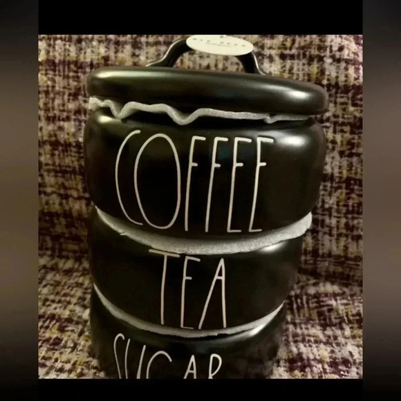 Rae Dunn Bkack/White COFFEE TEA and SUGAR Canisters - Picture 3 of 5